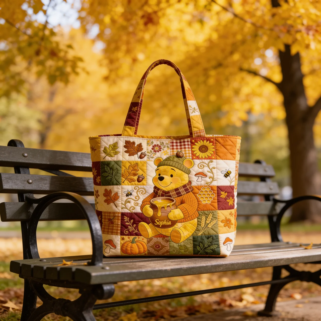 Honey Bear Autumn Vibes - Personalized Quilted Tote Bag - NSK10097