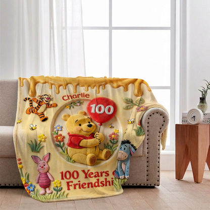 Honey Bear 100 Years Of Friendship - Personalized Mouse Blanket | MNPB01007