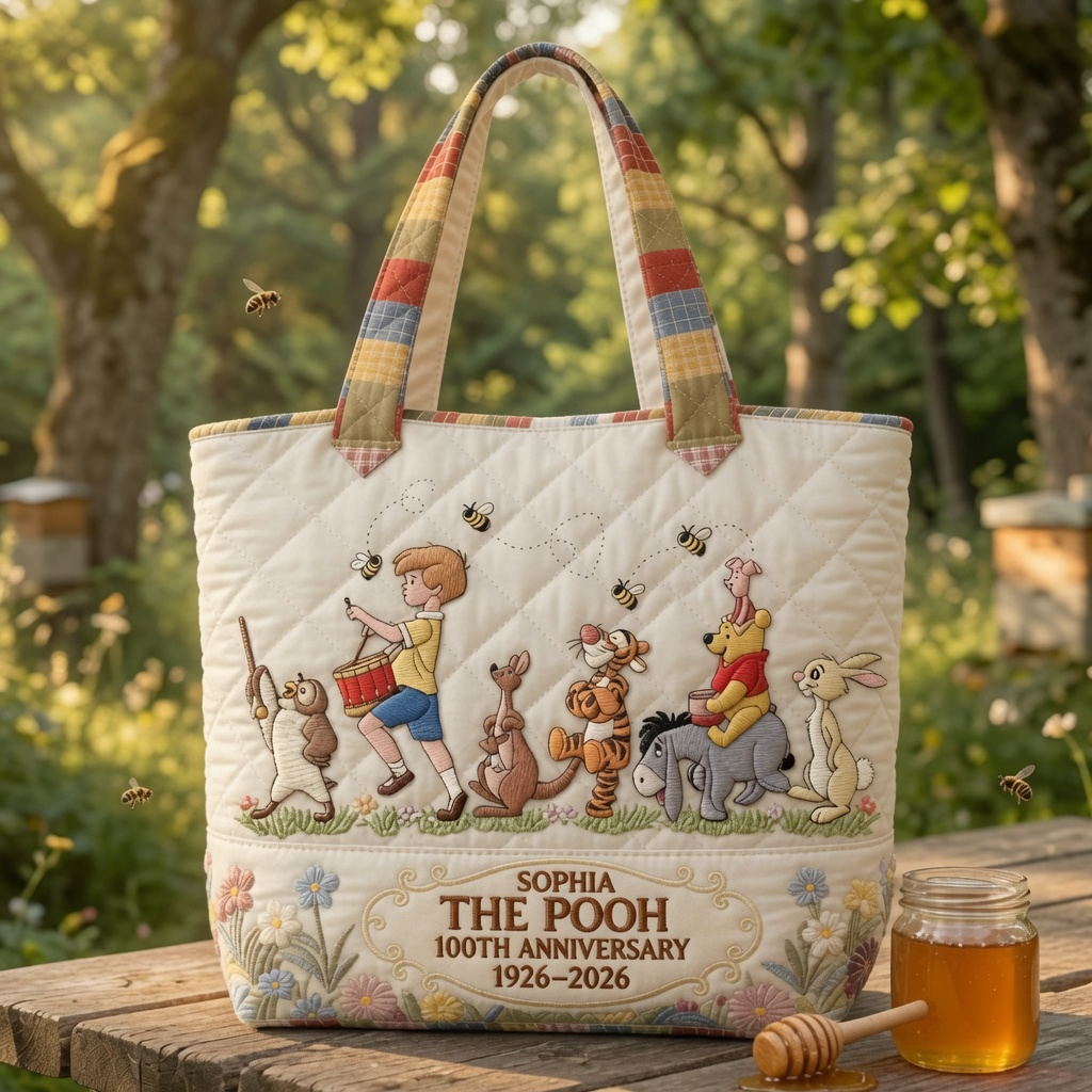 Honey Bear Celebrate 100 Years Of Friendship - Personalized Quilted Tote Bag - NSK10050