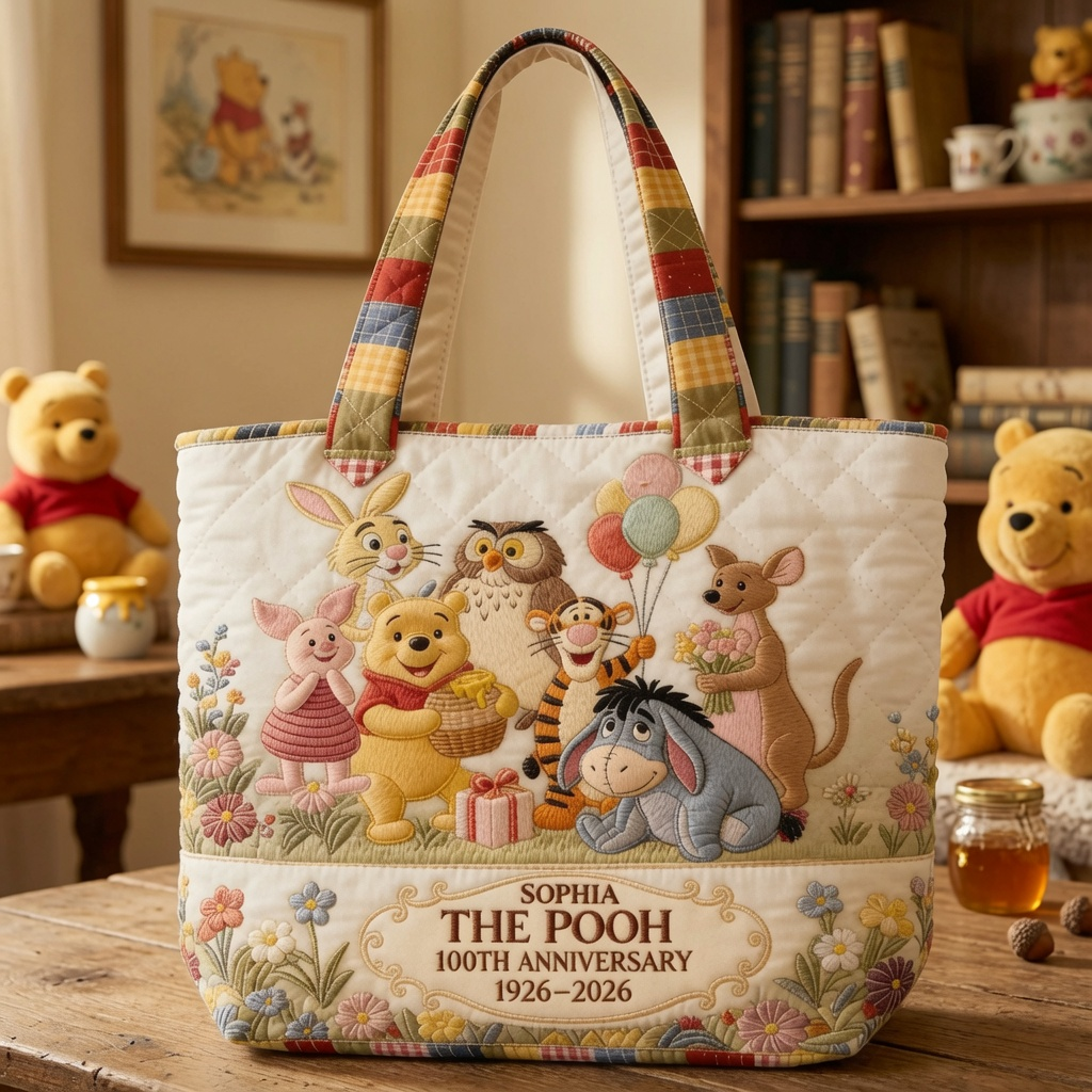 Honey Bear Celebrate 100 Years Of Friendship - Personalized Quilted Tote Bag - NSK10049