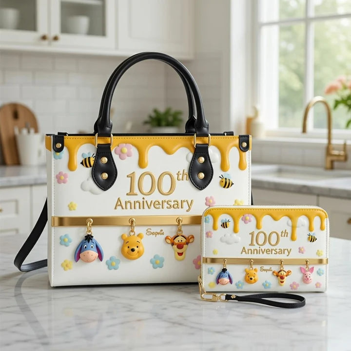 Honey Bear Anniversary 100 Years Of Friendship - Personalized Leather Handbag And Long Wallet | MNPHB01001