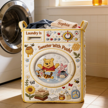 Laundry Is Sweater With Honey Bear - Personalized Quilted Laundry Basket - NSK10116