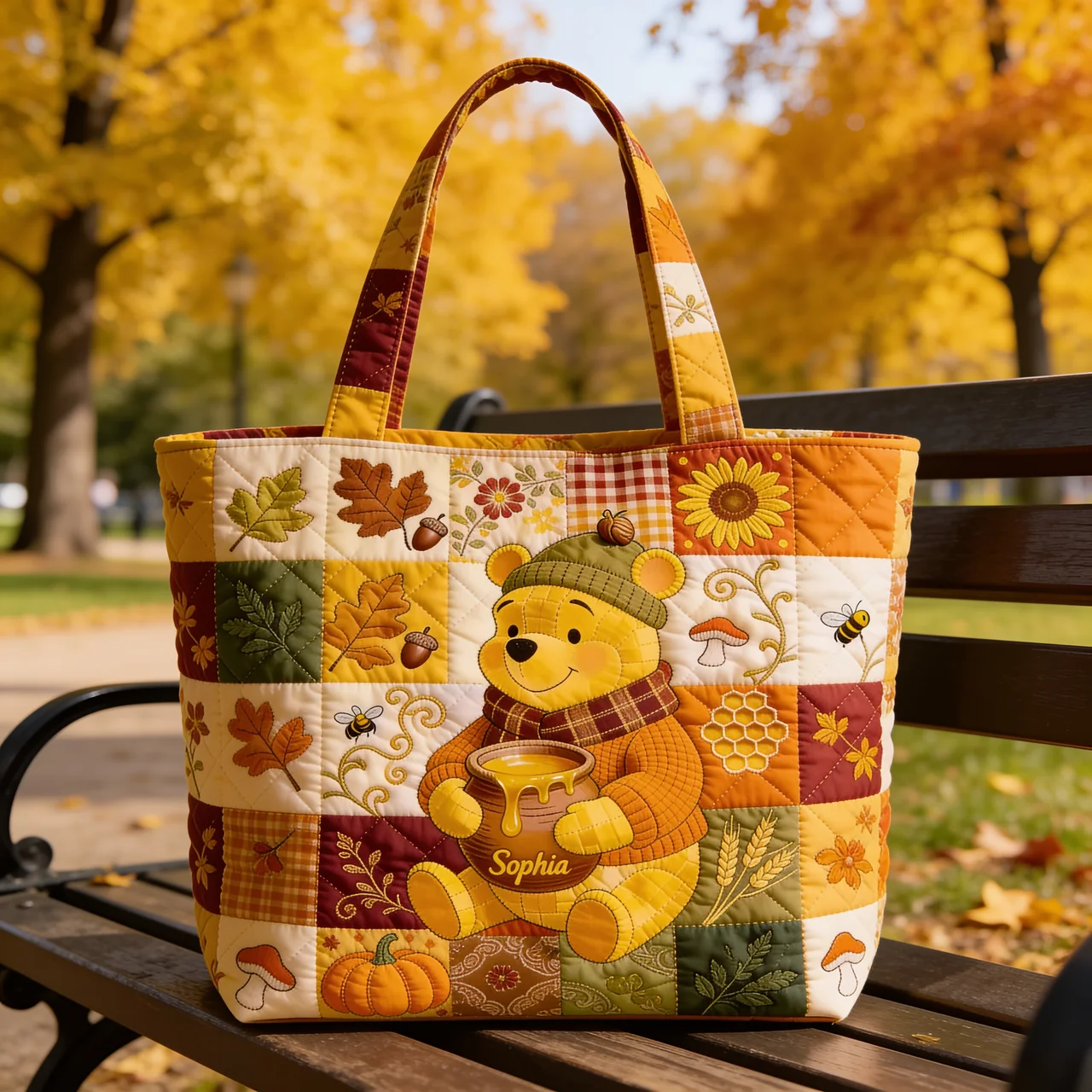 Honey Bear Autumn Vibes - Personalized Quilted Tote Bag - NSK10097