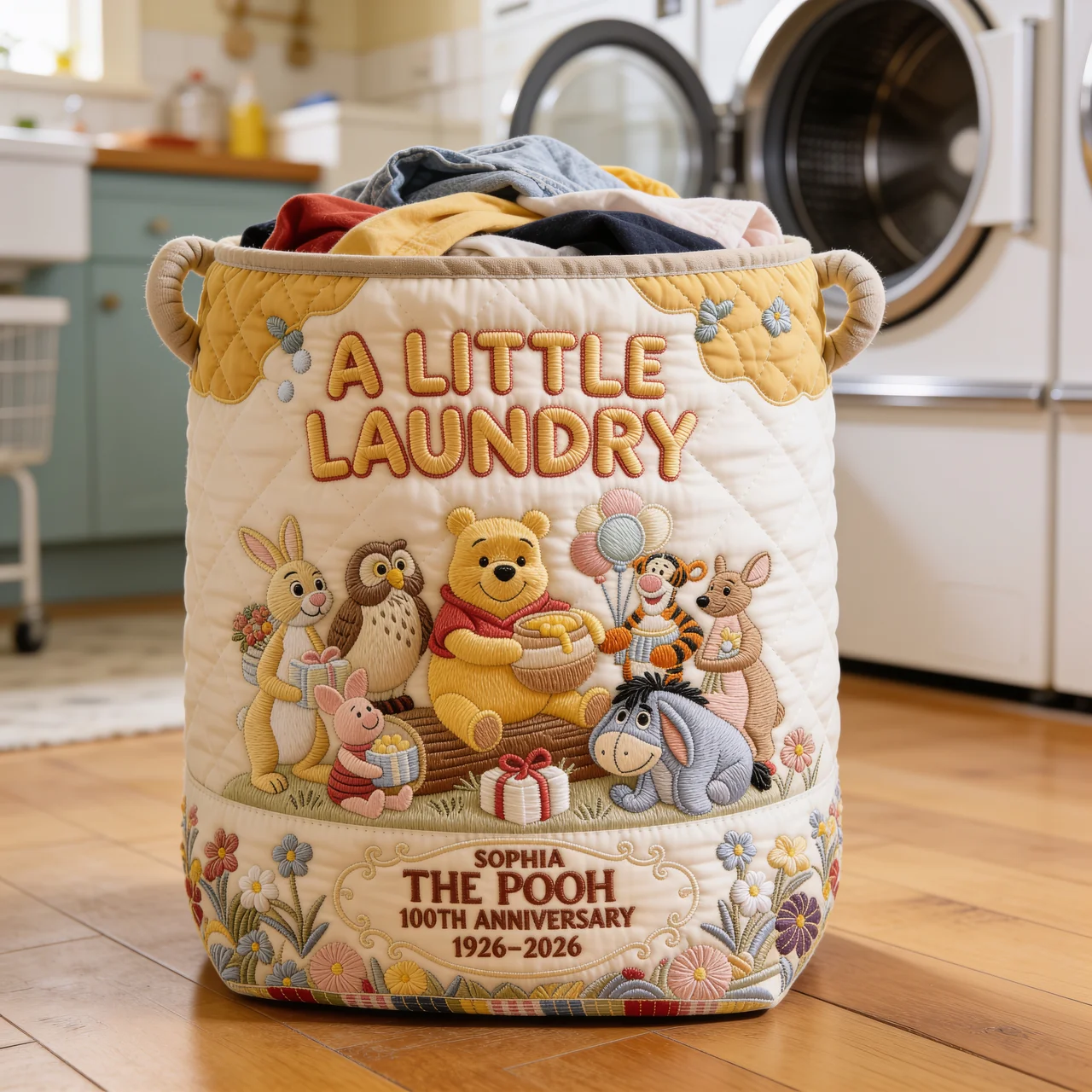 Honey Bear Celebrate 100 Years Of Friendship - Personalized Quilted Laundry Basket - NSK10103