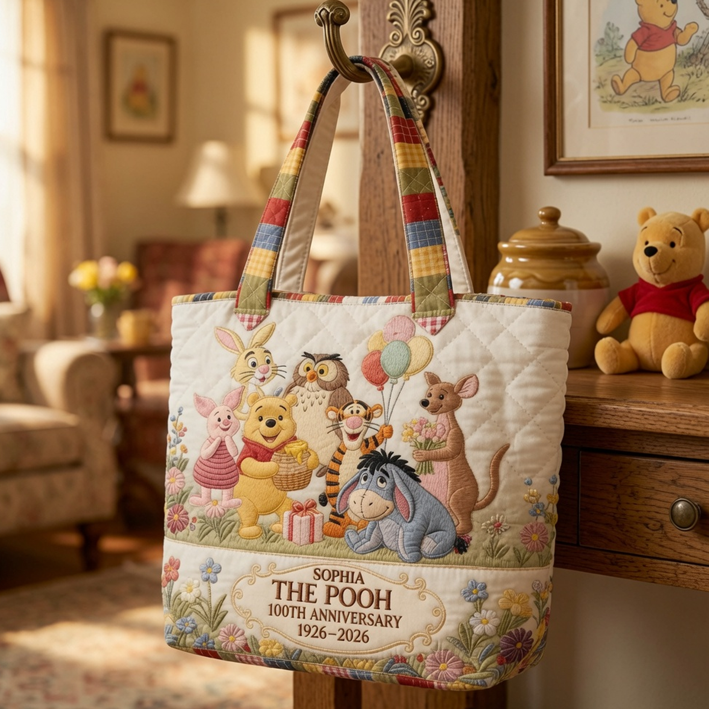 Honey Bear Celebrate 100 Years Of Friendship - Personalized Quilted Tote Bag - NSK10049