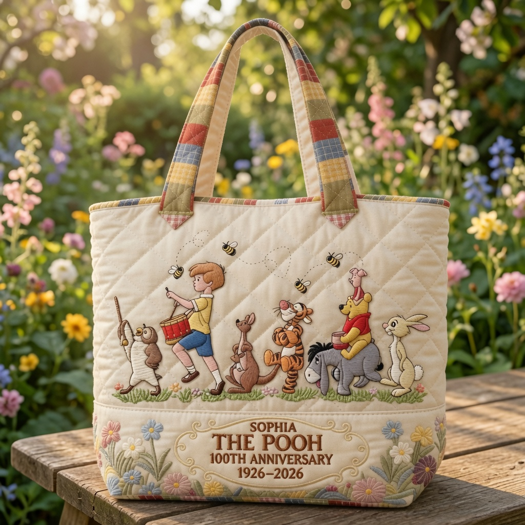 Honey Bear Celebrate 100 Years Of Friendship - Personalized Quilted Tote Bag - NSK10050