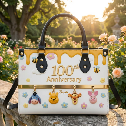 Honey Bear Anniversary 100 Years Of Friendship - Personalized Leather Handbag And Long Wallet | MNPHB01001