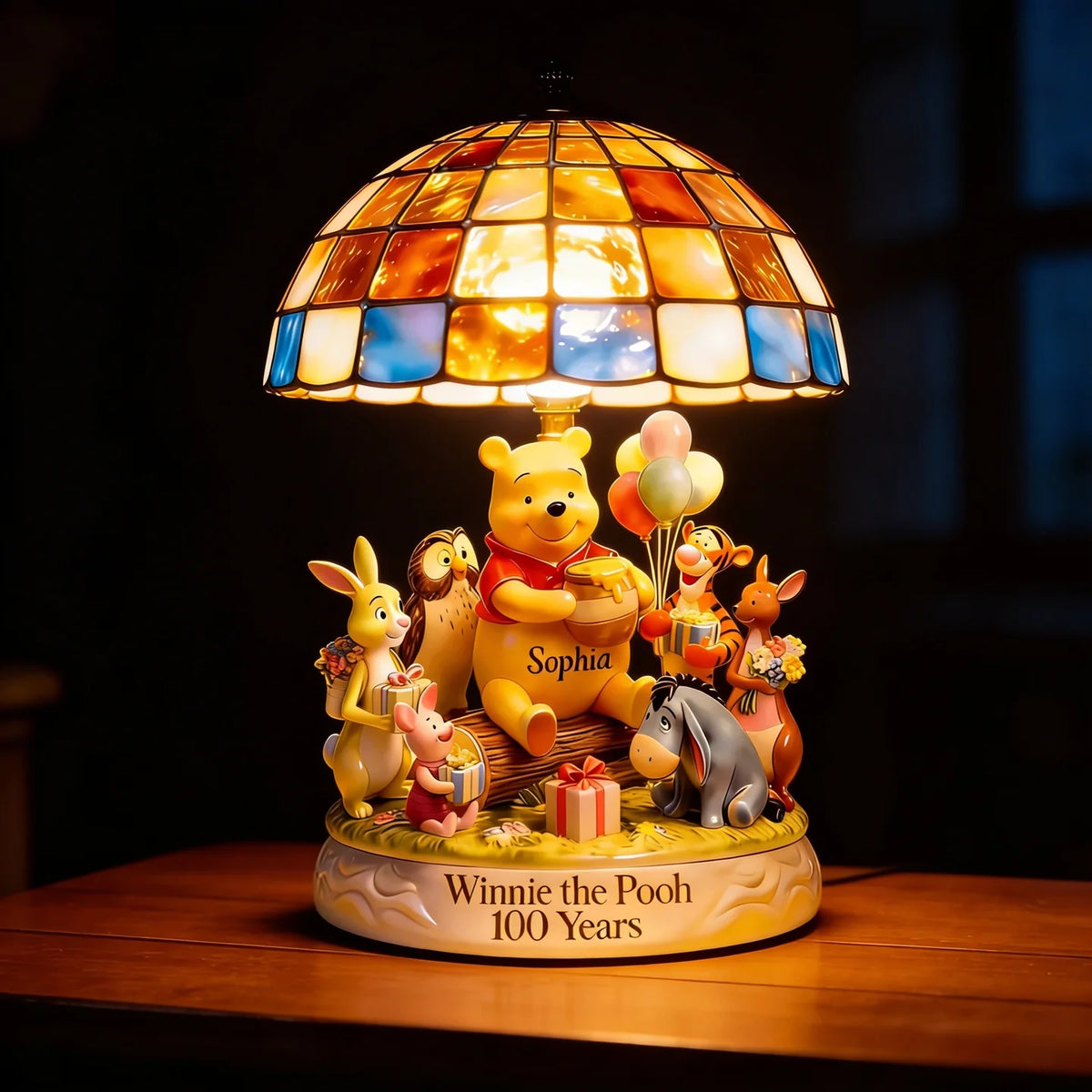 Honey Bear Celebrating 100 Years Of Friendship - Personalized Yellow Bear Acrylic LED Night Light | MNPS01003