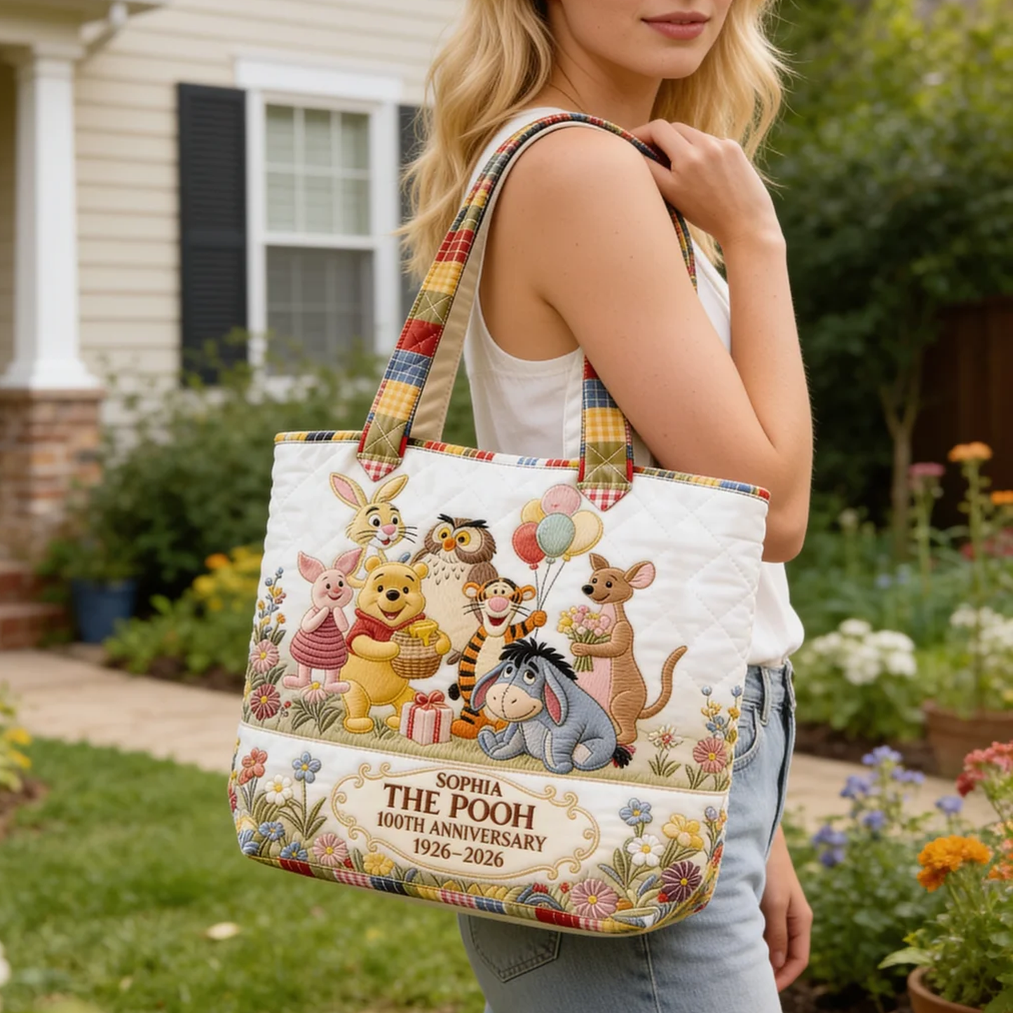 Honey Bear Celebrate 100 Years Of Friendship - Personalized Quilted Tote Bag - NSK10049
