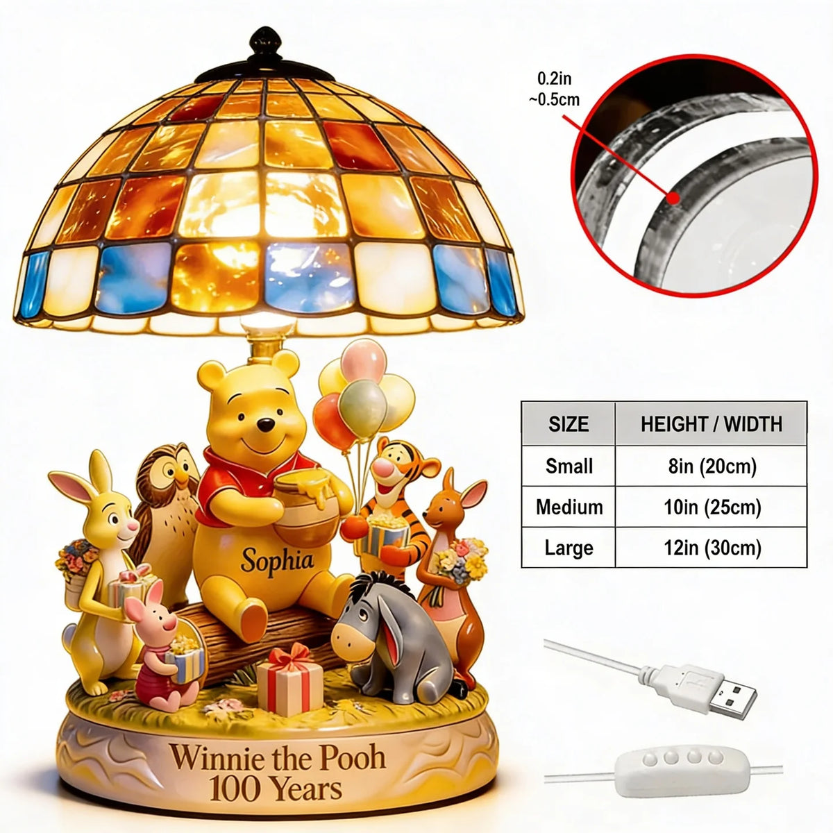 Honey Bear Celebrating 100 Years Of Friendship - Personalized Yellow Bear Acrylic LED Night Light | MNPS01003