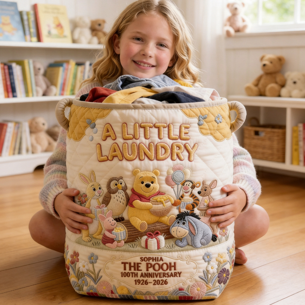 Honey Bear Celebrate 100 Years Of Friendship - Personalized Quilted Laundry Basket - NSK10103