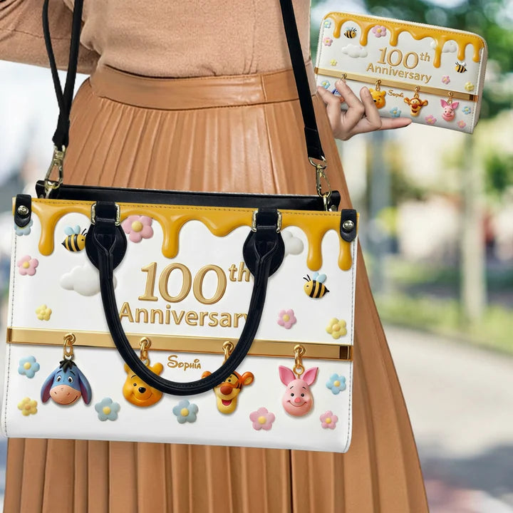 Honey Bear Anniversary 100 Years Of Friendship - Personalized Leather Handbag And Long Wallet | MNPHB01001