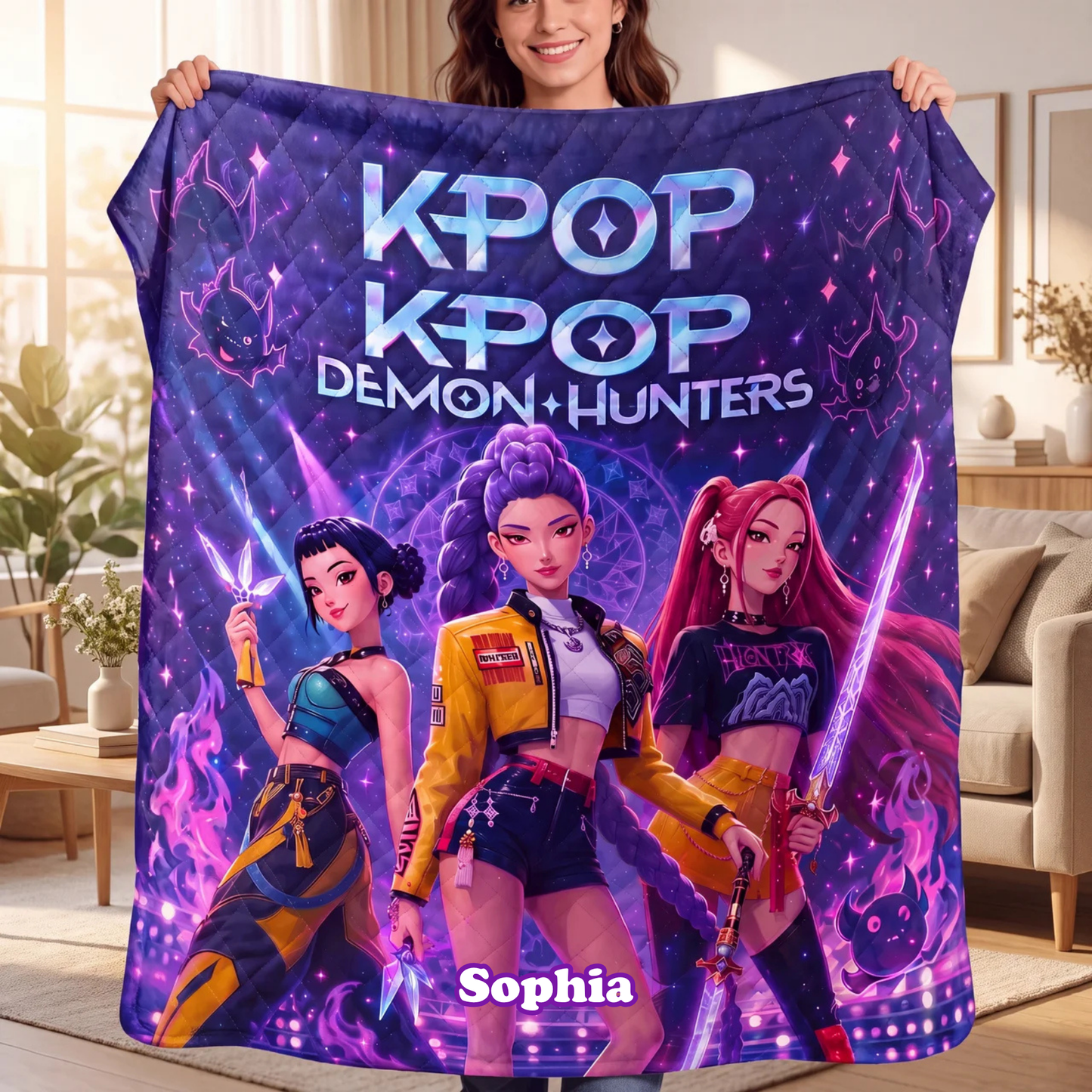 Girls Purple Neon Music Squad -  Personalized Blanket - NSK10077