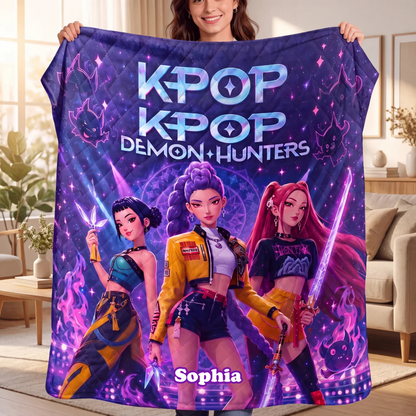 Girls Purple Neon Music Squad -  Personalized Blanket - NSK10077