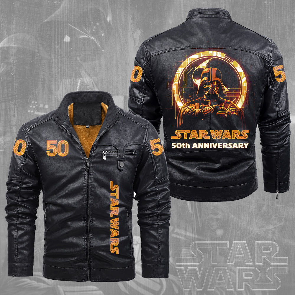 Star Wars 50th Anniversary 2D Leather Yellow Fleece Jacket – MNPST0786