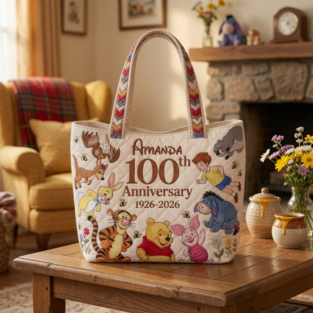 Honey Bear Celebrate 100 Years Of Friendship - Personalized Quilted Tote Bag - NSK10026