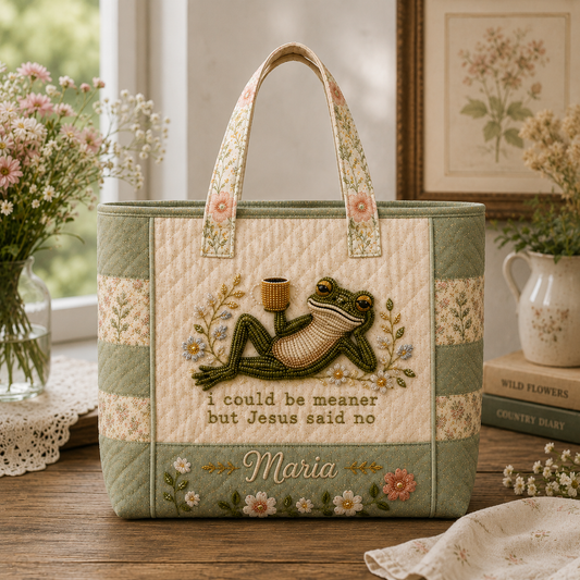 Funny Christian Frog - Personalized Quilted Tote Bag - NSK10082