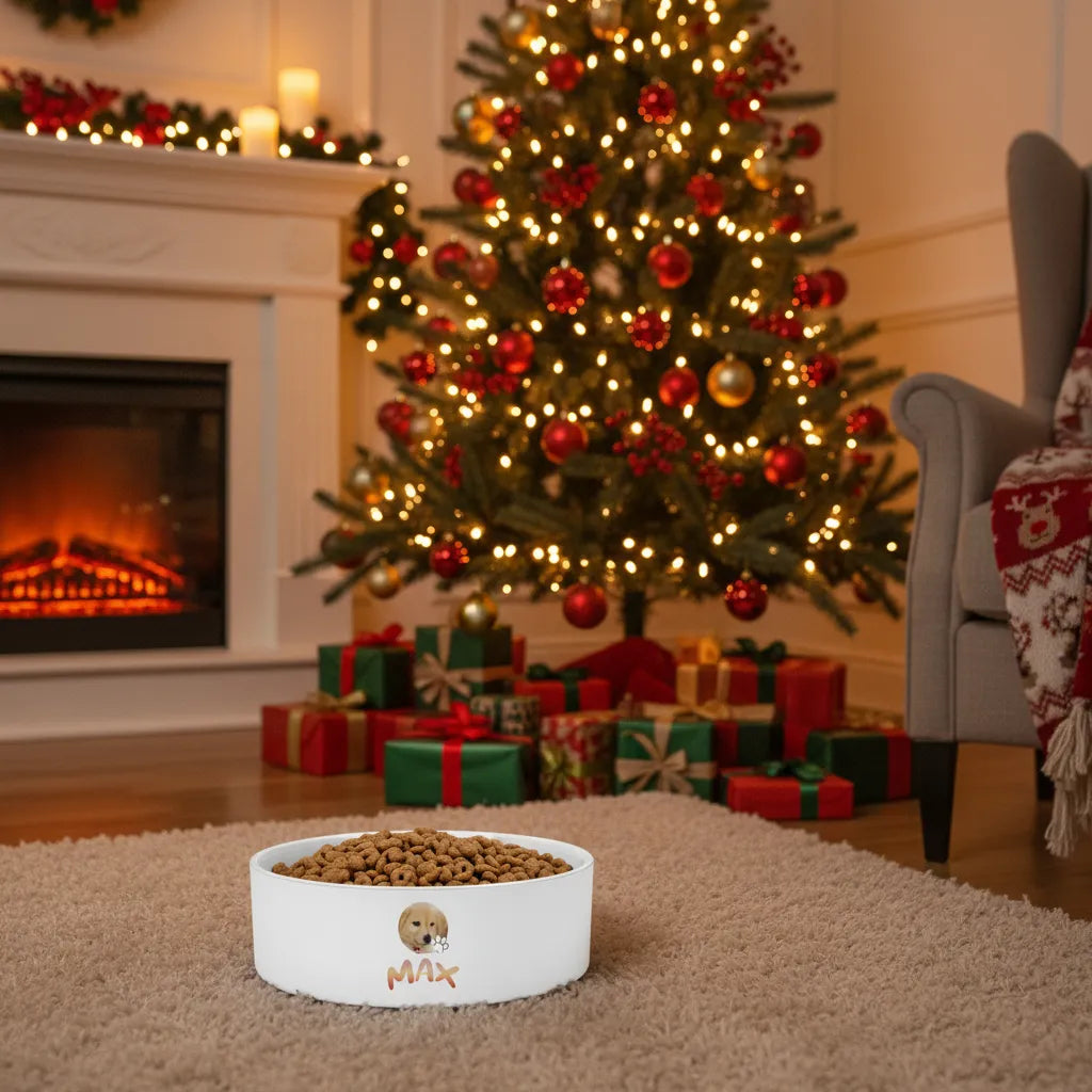 Pet Photo with name in Gradient Finish - Personalized Ceramic Pet Bowl