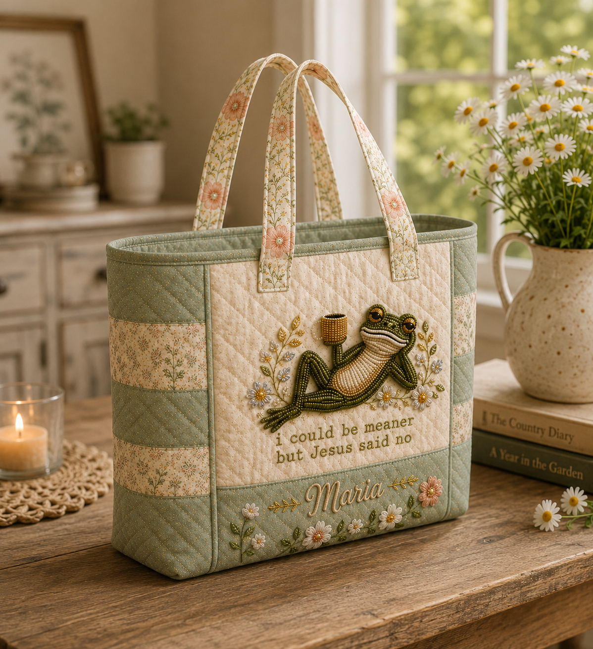 Funny Christian Frog - Personalized Quilted Tote Bag - NSK10082