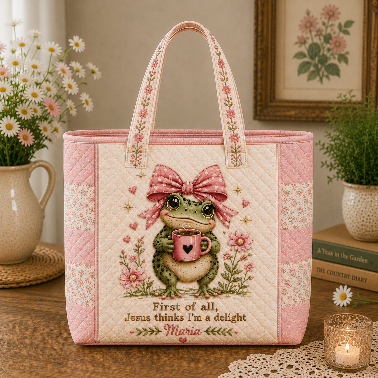 Funny Christian Frog - Personalized Quilted Tote Bag - NSK10082