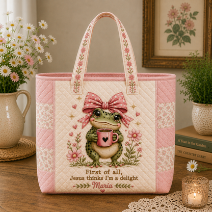 Funny Christian Frog - Personalized Quilted Tote Bag - NSK10082