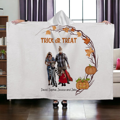 Trick or Treat - Personalized Family Hooded Blanket