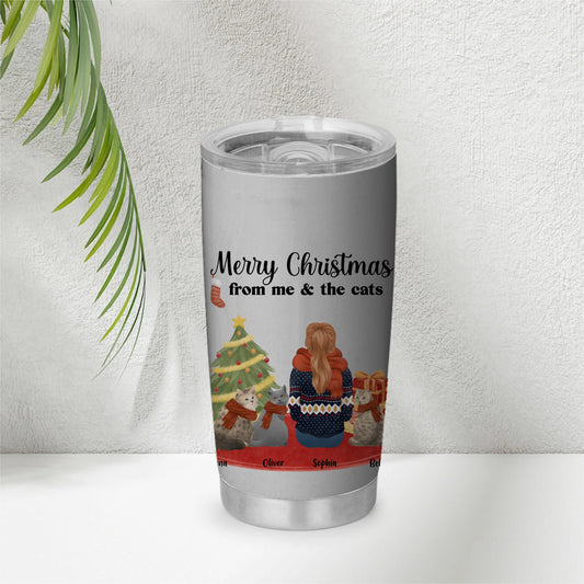 Merry Christmas from me & the cats  - Personalized Cat Tumbler
