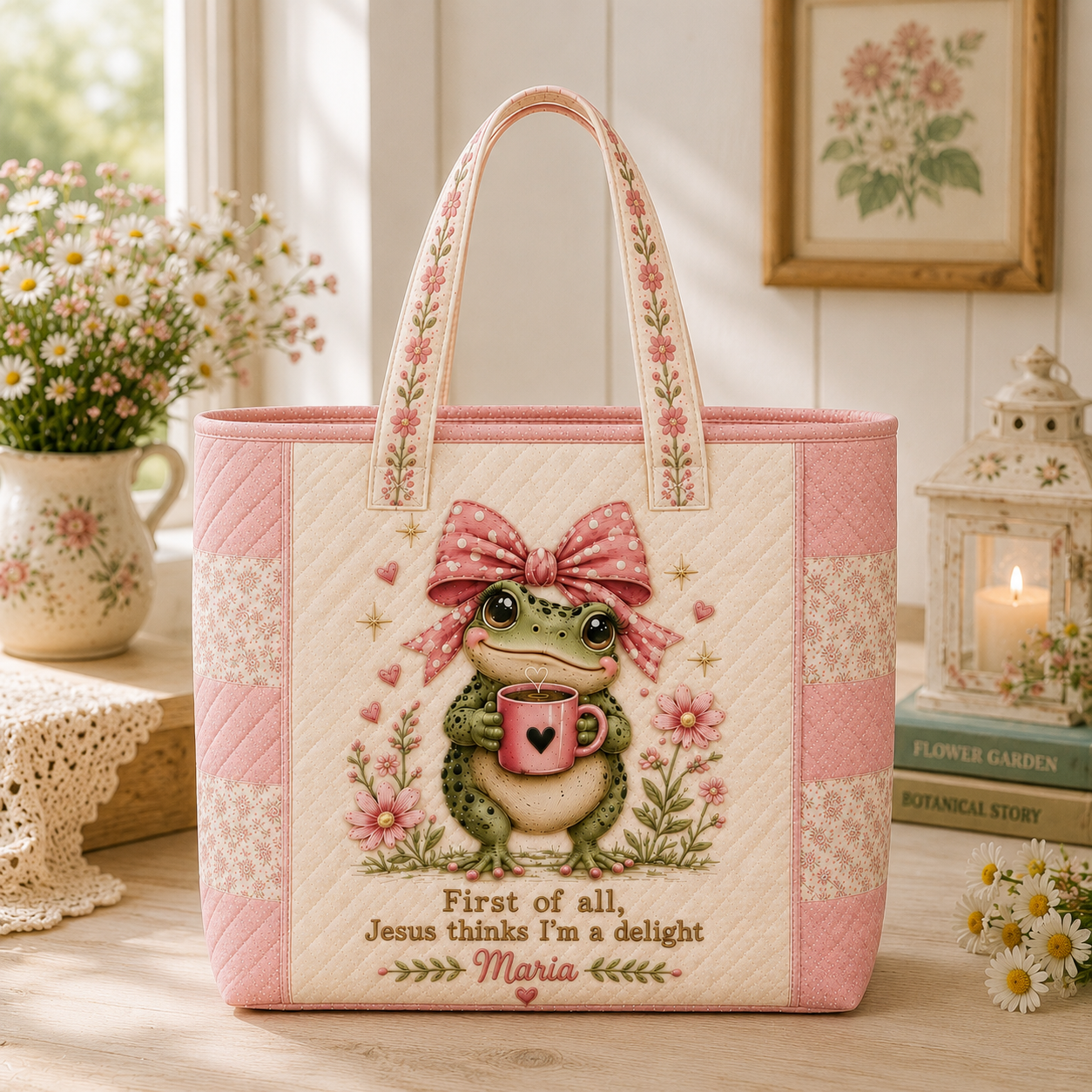 Funny Christian Frog - Personalized Quilted Tote Bag - NSK10082