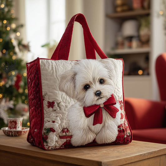 Bichon Dog Portrait Quilted Tote