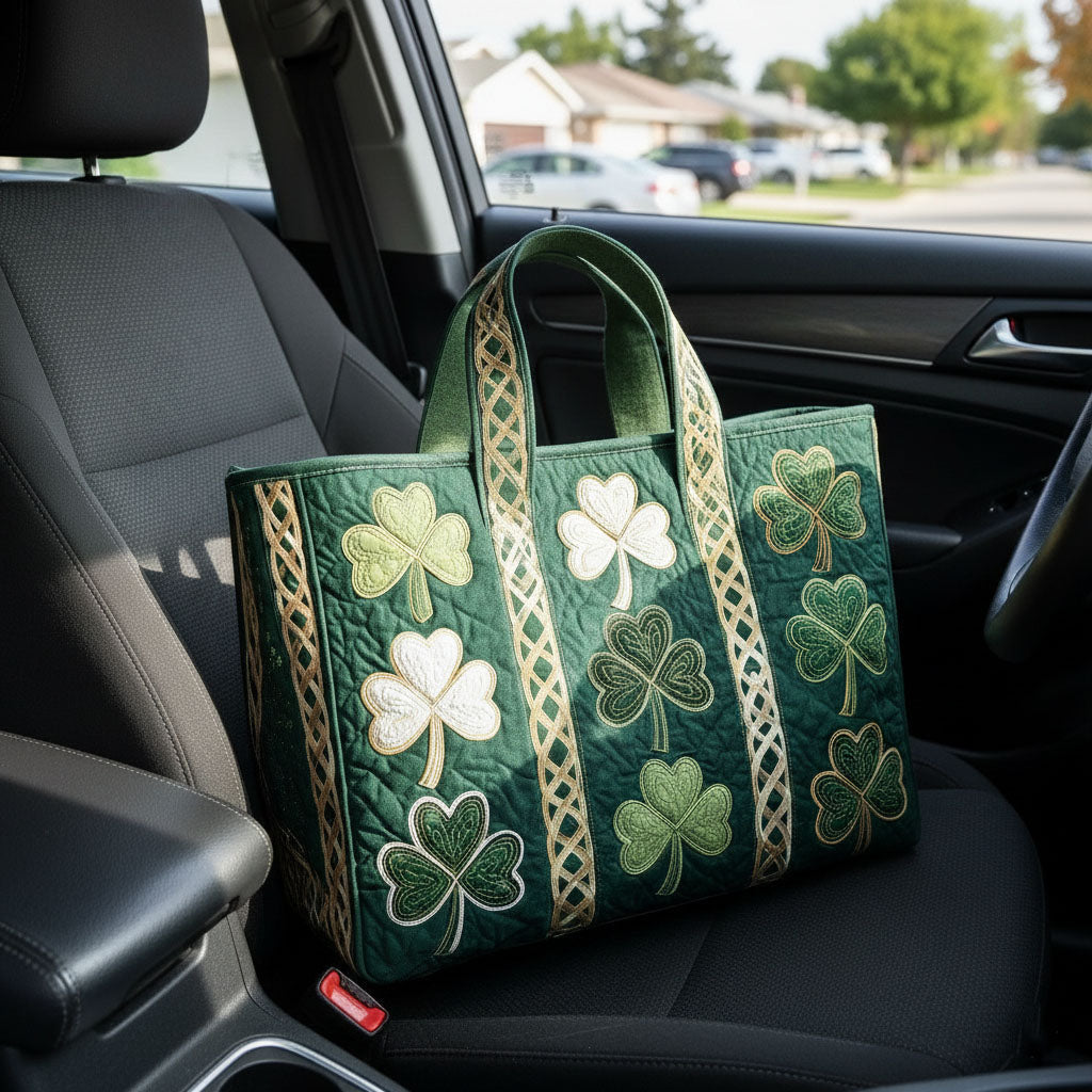 Irish Shamrocks Celtic Knot Quilted Tote