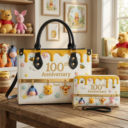Honey Bear Anniversary 100 Years Of Friendship - Personalized Leather Handbag And Long Wallet | MNPHB01001