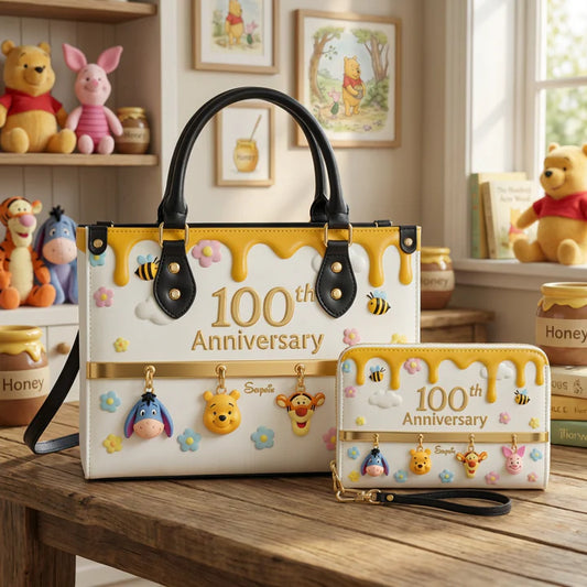 Honey Bear Anniversary 100 Years Of Friendship - Personalized Leather Handbag And Long Wallet | MNPHB01001