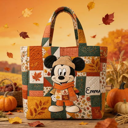 Happy Mouse Autumn Vibes - Personalized Quilted Tote Bag - NSK10079