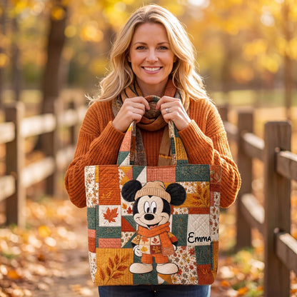 Happy Mouse Autumn Vibes - Personalized Quilted Tote Bag - NSK10079
