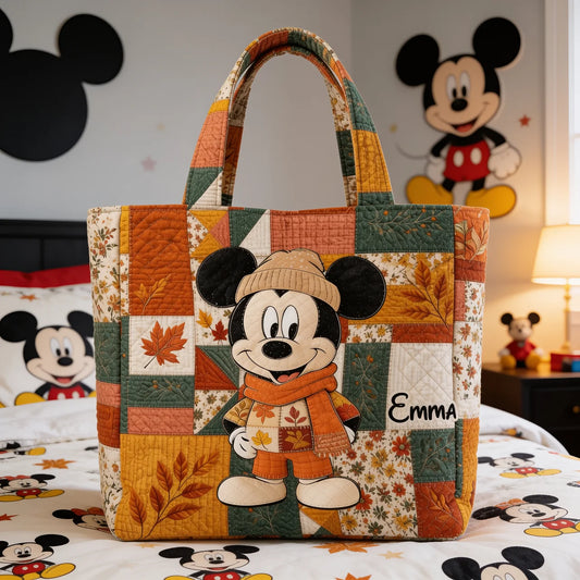 Happy Mouse Autumn Vibes - Personalized Quilted Tote Bag - NSK10079