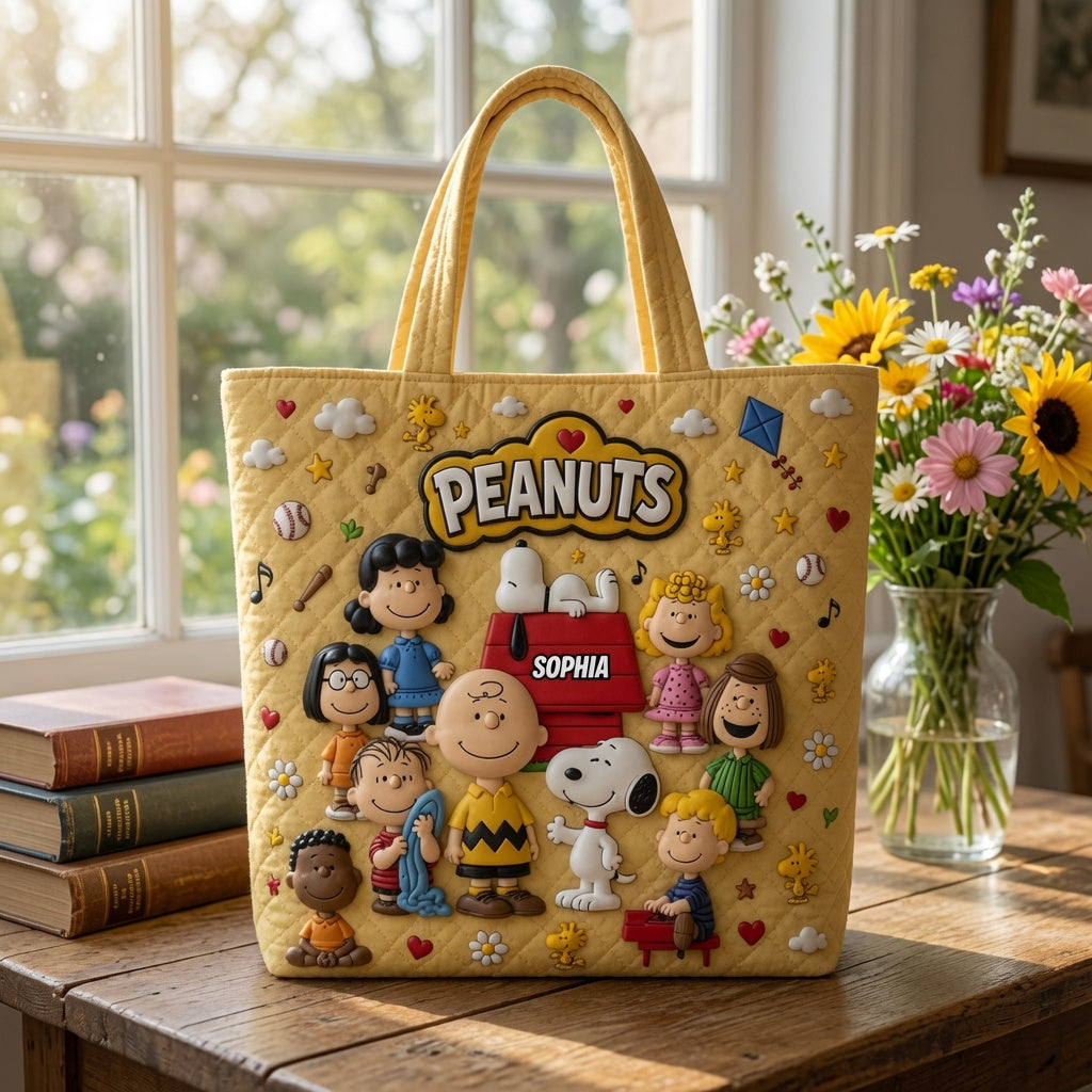 Vintage Cartoon Friends - Personalized Quilted Tote Bag - NSK10086