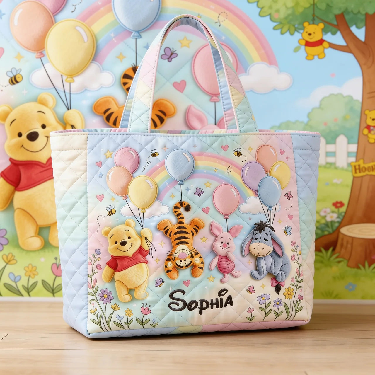 Honey Bear Wonderland - Personalized Quilted Tote Bag - NSK10088