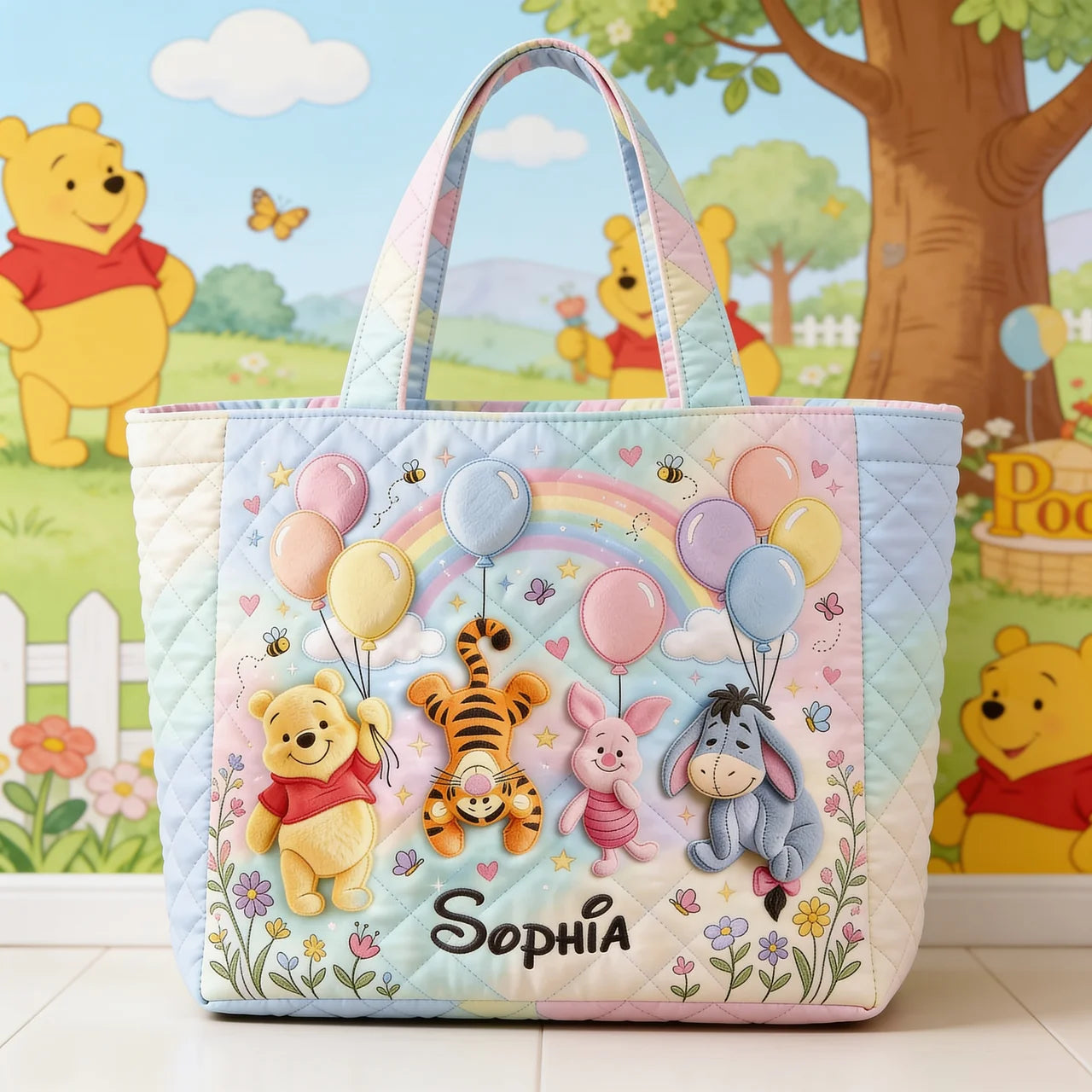 Honey Bear Wonderland - Personalized Quilted Tote Bag - NSK10088