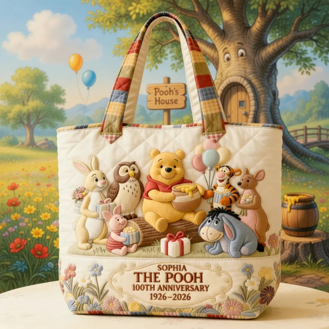Honey Bear Celebrate 100 Years Of Friendship - Personalized Quilted Tote Bag - NSK10007