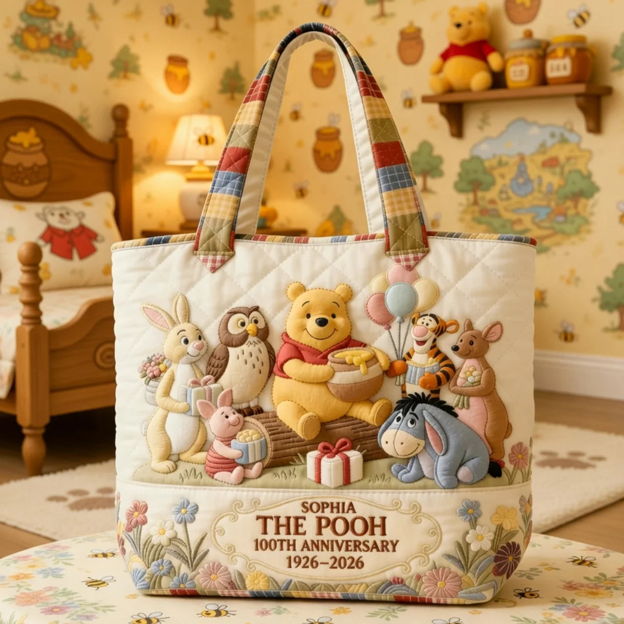 Honey Bear Celebrate 100 Years Of Friendship - Personalized Quilted Tote Bag - NSK10007