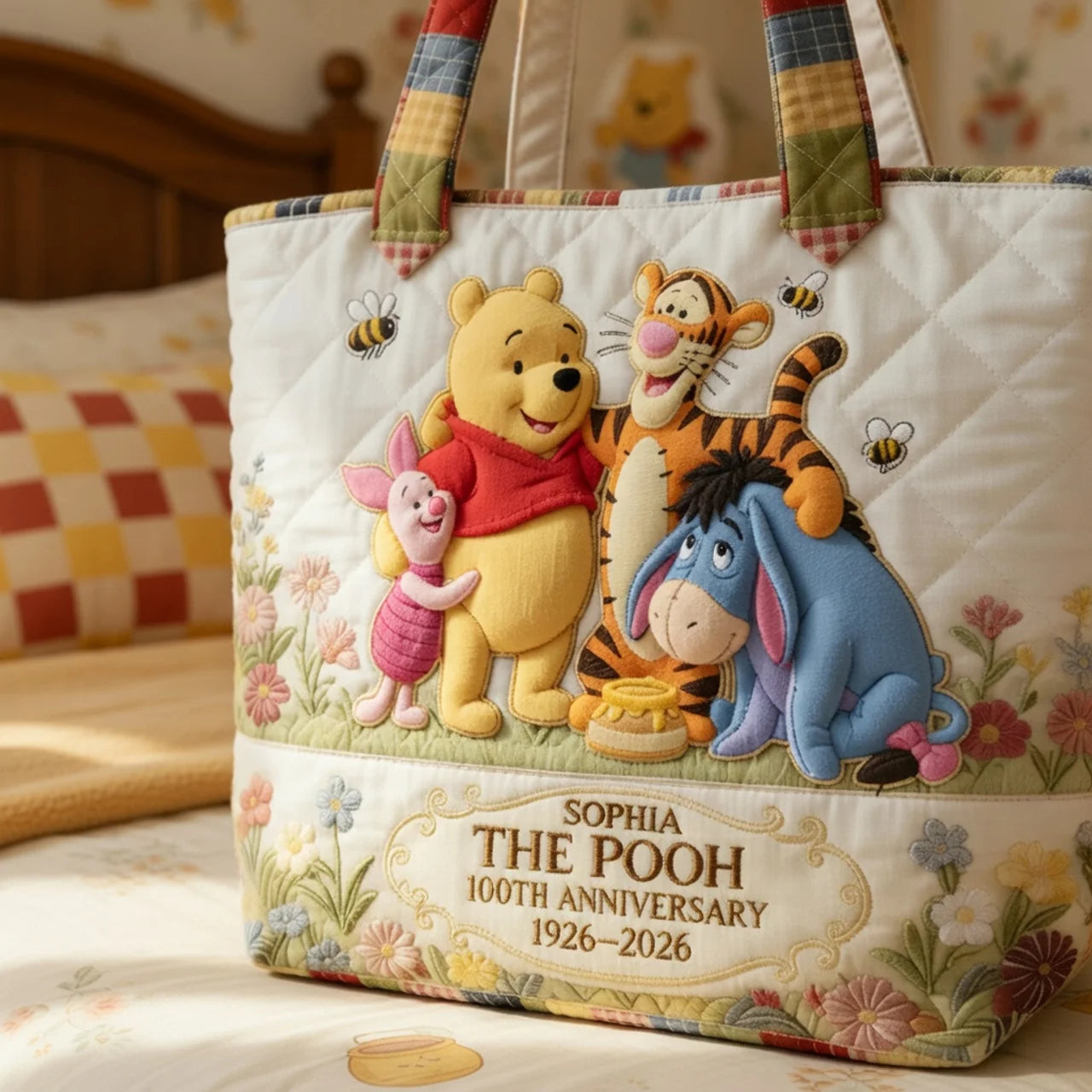 Honey Bear Celebrate Our 100th Anniversary - Personalized Quilted Tote Bag - NSK10008