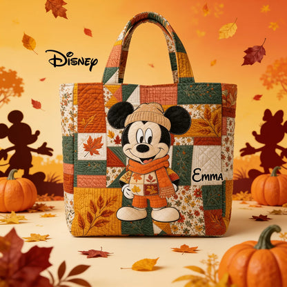 Happy Mouse Autumn Vibes - Personalized Quilted Tote Bag - NSK10079