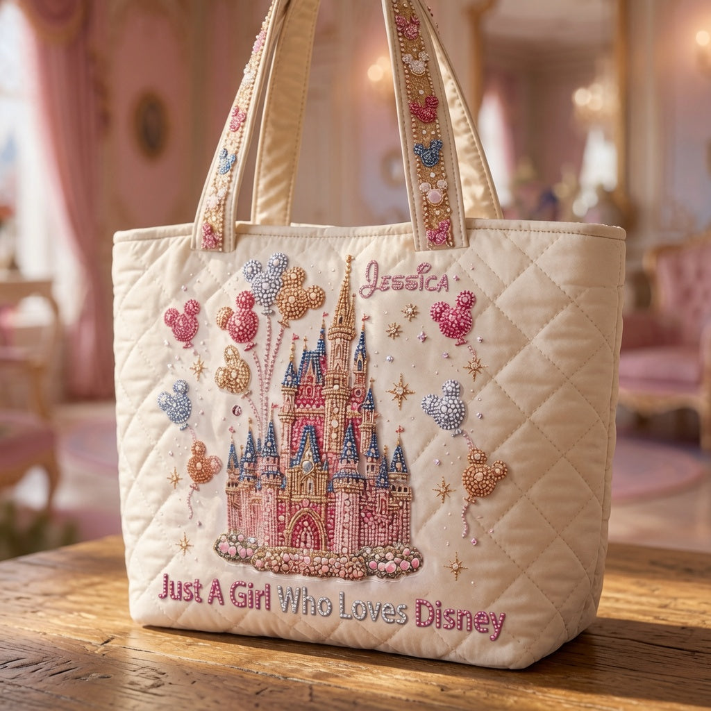 Just A Girl Who Loves Disney - Personalized Quilted Tote Bag - NSK10017