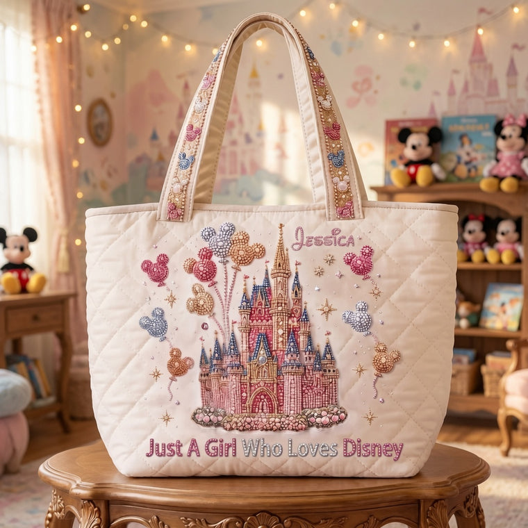 Just A Girl Who Loves Disney - Personalized Quilted Tote Bag - NSK10017