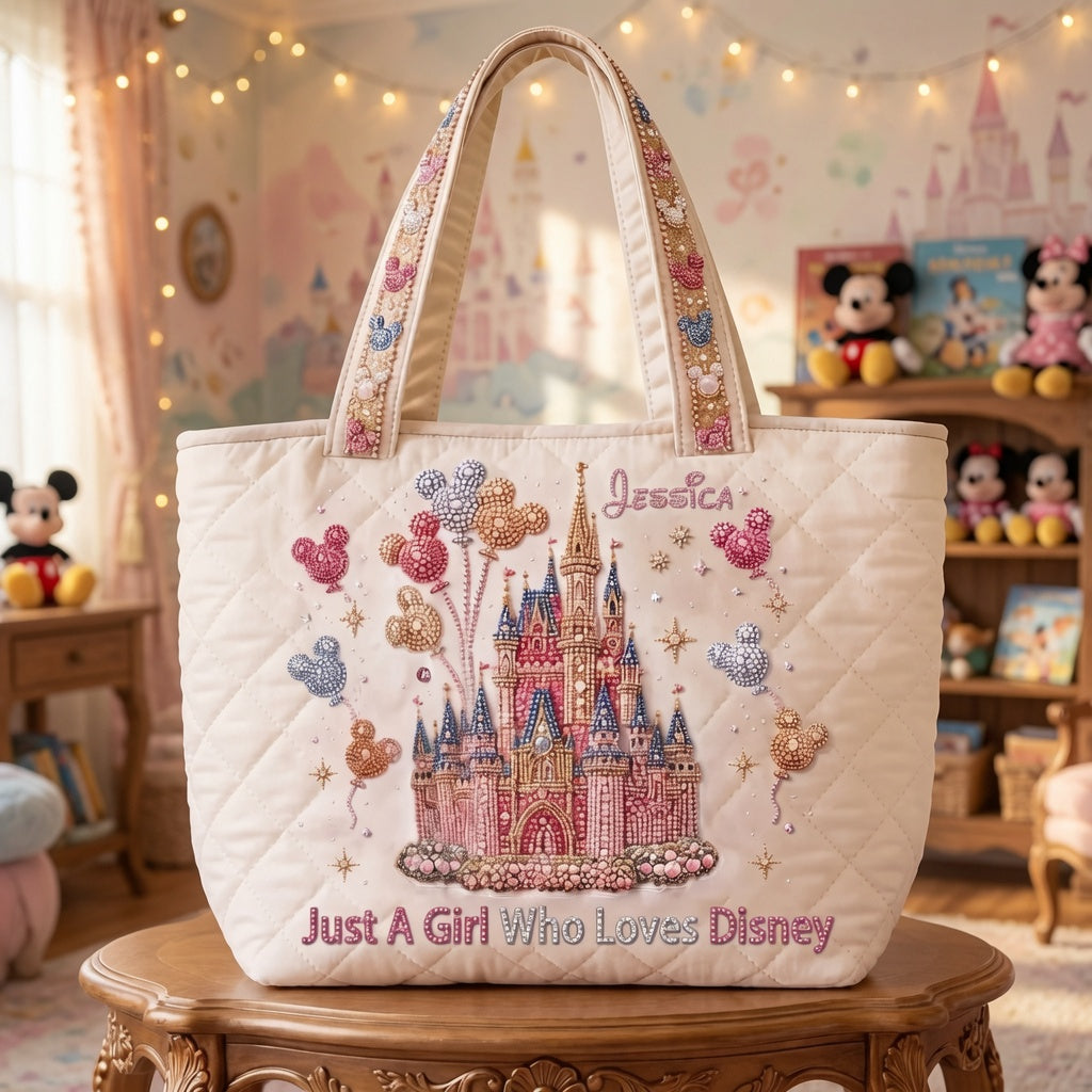Just A Girl Who Loves Disney - Personalized Quilted Tote Bag - NSK10017