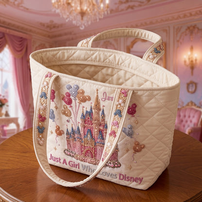 Just A Girl Who Loves Disney - Personalized Quilted Tote Bag - NSK10017