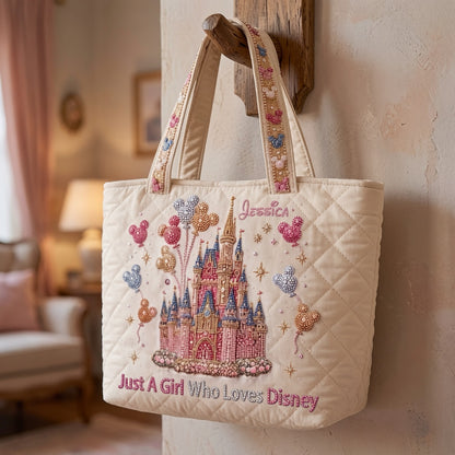 Just A Girl Who Loves Disney - Personalized Quilted Tote Bag - NSK10017