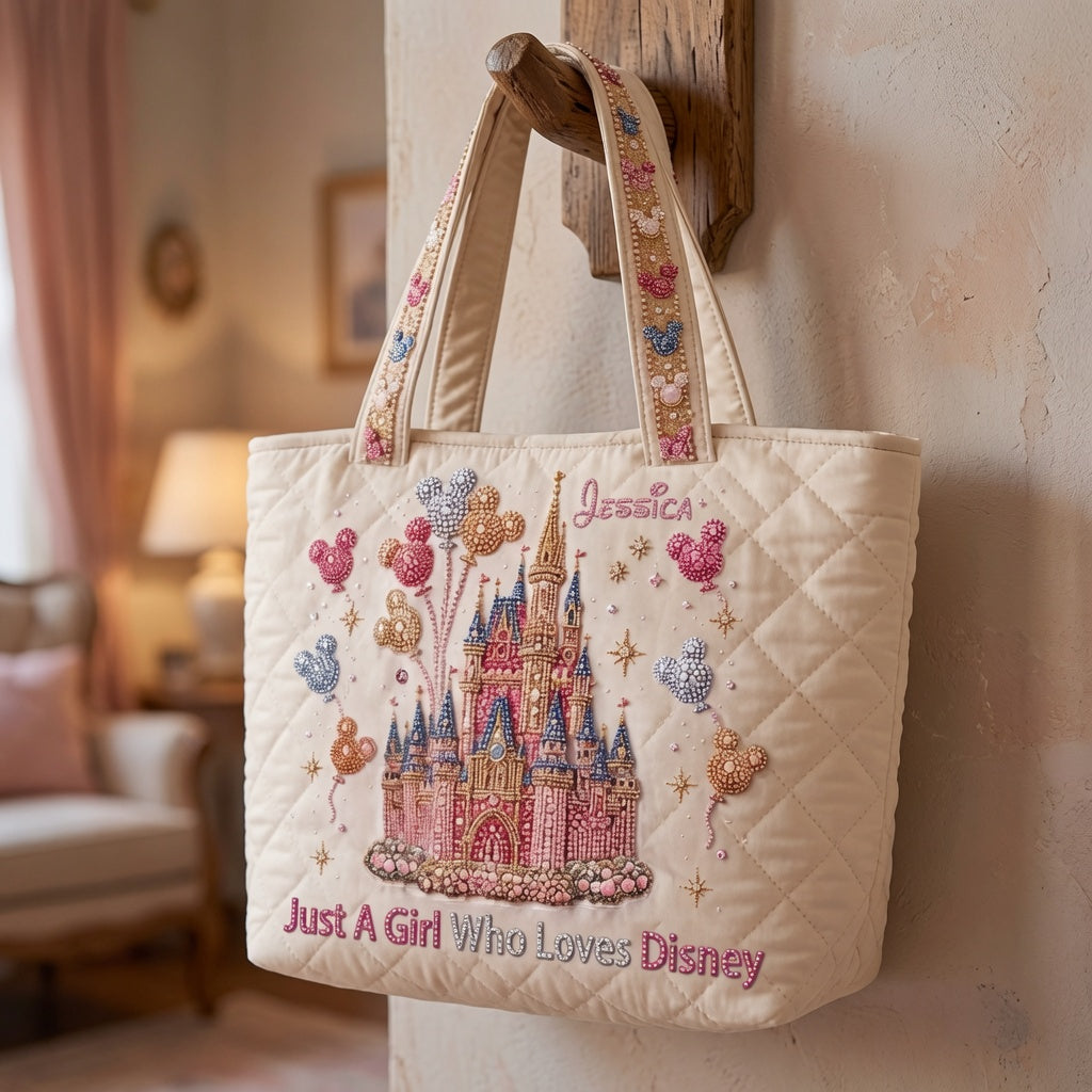 Just A Girl Who Loves Disney - Personalized Quilted Tote Bag - NSK10017