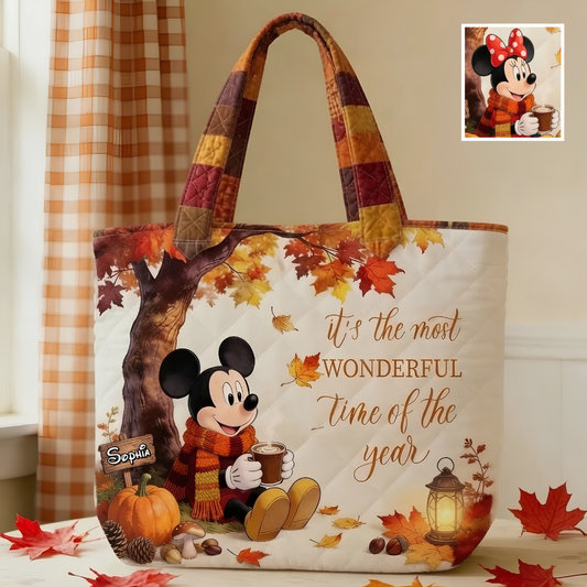 Cozy Fall Magic Mouse - Personalized Quilted Tote Bag - NSK10071