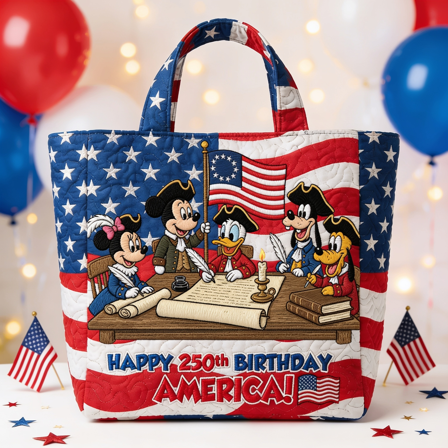 250th Anniversary Celebration With Magical American Leaders - Personalized Quilted Tote Bag - NSK10046